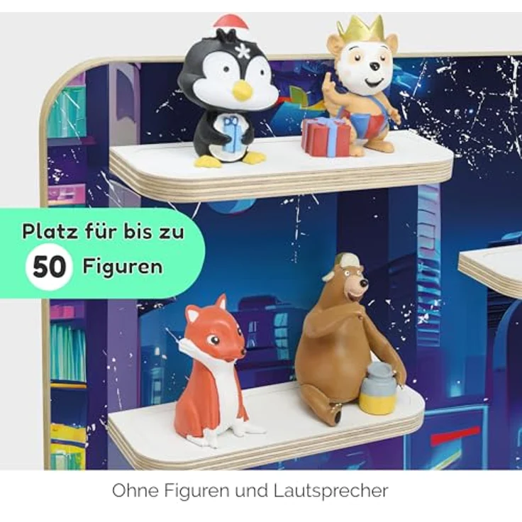 stadtecken Holzregal für Musikbox I Geeignet für die Toniebox und ca. 50 Tonies I Perfekte Tonie Aufbewahrung im Kinderzimmer I Zum Aufstellen oder Aufhängen (Robots, Groß) – Bild 5