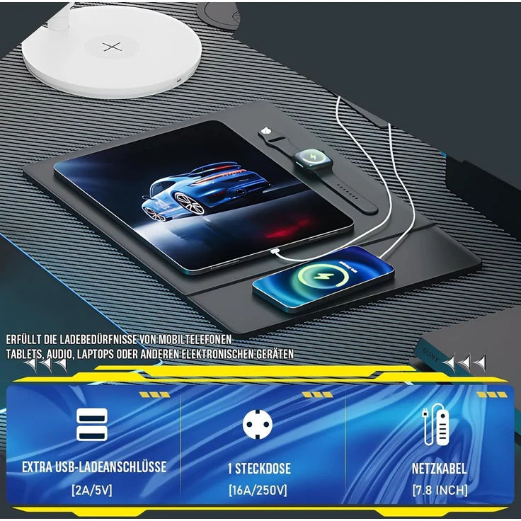 COMHOMA Gaming Tisch mit Steckdose 120 x 80cm Schreibtisch, Eckschreibtisch mit USB-Ladeanschluss und Regal, Computertisch L Form, PC Tisch für Büro, Heimbüro – Bild 4