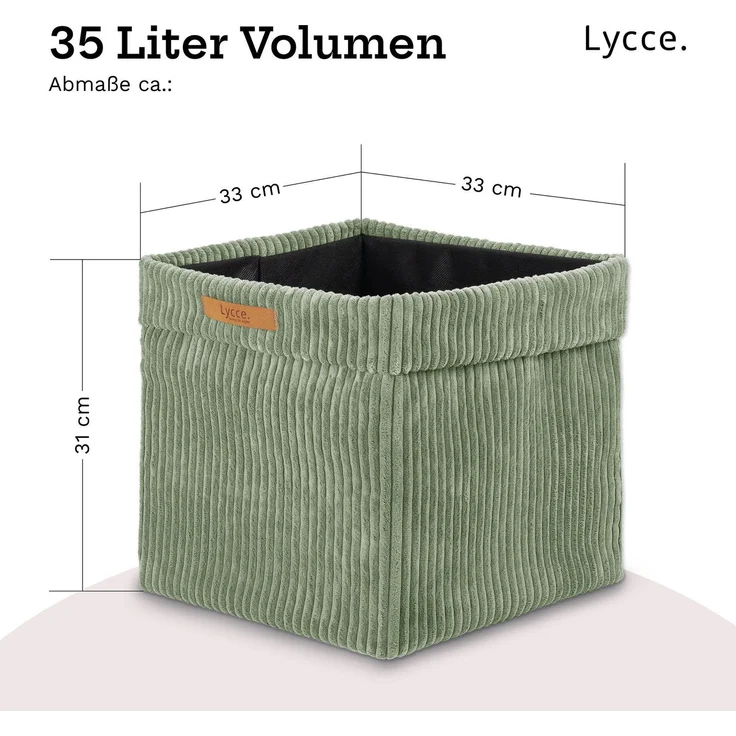Lycce faltbare Aufbewahrungsbox - Cord, passend für Kallax Regal, abnehmbarer Bezug, robust, formstabil Salbeigrün 31x33x33cm – Bild 4