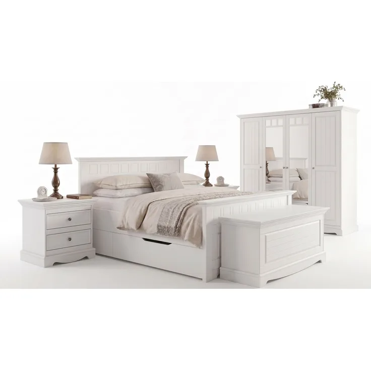 Schlafzimmer-Set Belluno Elegante 7-teilig Massivholz Ausführung weiß Kiefer weiß lackiert