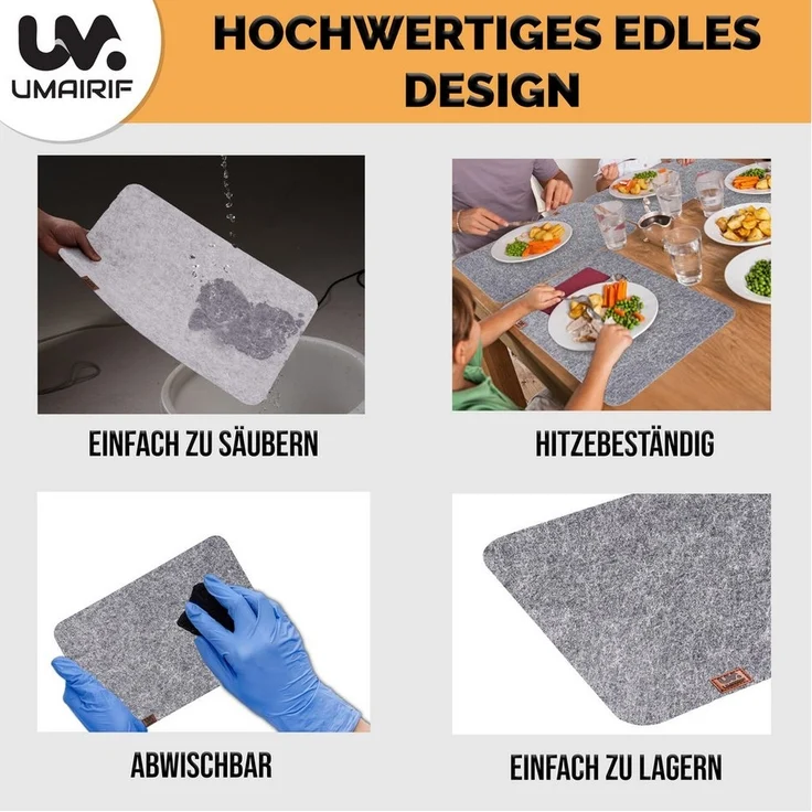 Montegoni Platzset Rutschfeste Tischset aus Filz 18er Set, abwaschbare Platzsets 44x32 cm, (Set, 18er Tischuntersetzer-Set), Platzdeckchen abwischbar – Bild 2