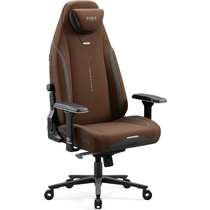 Diablo Gaming Stuhl Stoff ergonomisch, 4D Armlehnen, 170 Grad, bis 140 kg | Integrierte Lendenstütze, Memory Schaum Kopfstütze, kühlende Sitzfläche, Wippfunktion mit 5 Positionen, Metallbasis