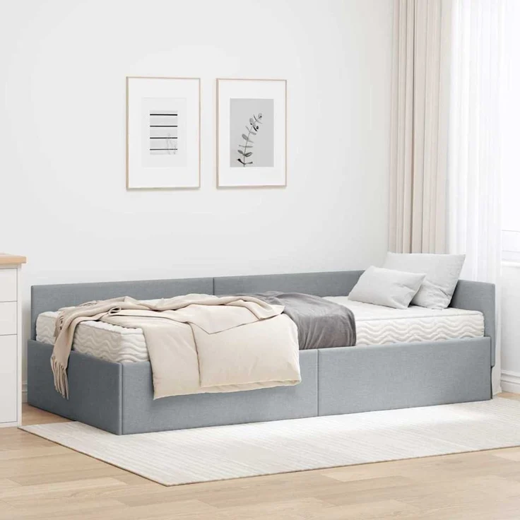 vidaXL Eckbettgestell mit Matratze 2 stk. Hellgrau 100 x 200 cm Stoff 3393605 – Bild 1