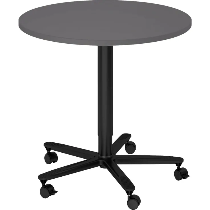 bümö Säulenhubtisch höhenverstellbar, Stehtisch Büro, Bistrotisch rund 80 x 80 cm - Besprechungstisch graphit, Stehtisch Holz-Platte, Säule aus Metall in schwarz, Säulentisch, Hochtisch, ST08-G-D