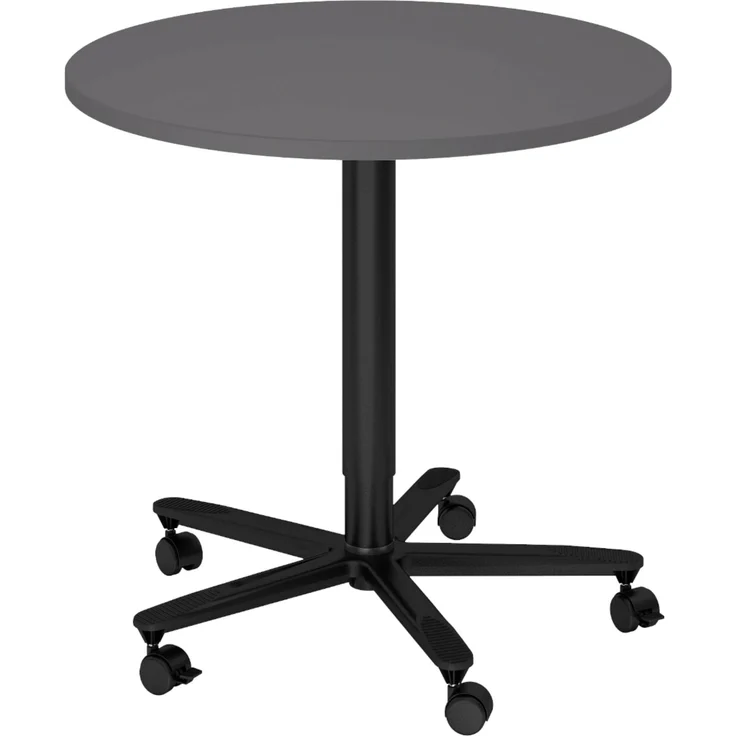 bümö Säulenhubtisch höhenverstellbar, Stehtisch Büro, Bistrotisch rund 80 x 80 cm - Besprechungstisch graphit, Stehtisch Holz-Platte, Säule aus Metall in schwarz, Säulentisch, Hochtisch, ST08-G-D