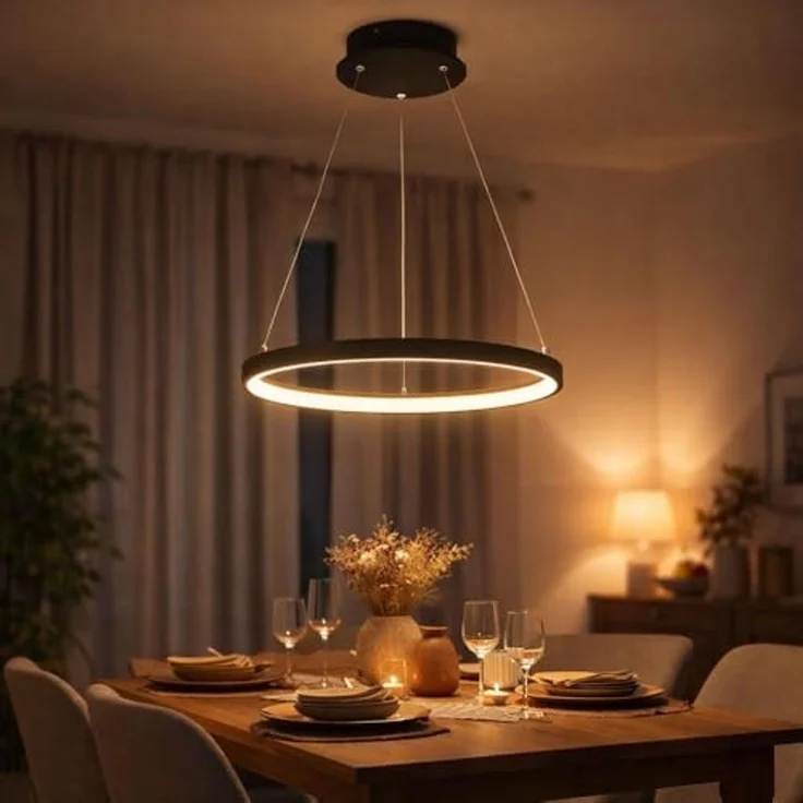 LED Hängeleuchte, Ring-Design, schwarz-matt, opal, 38,5cm – Bild 4