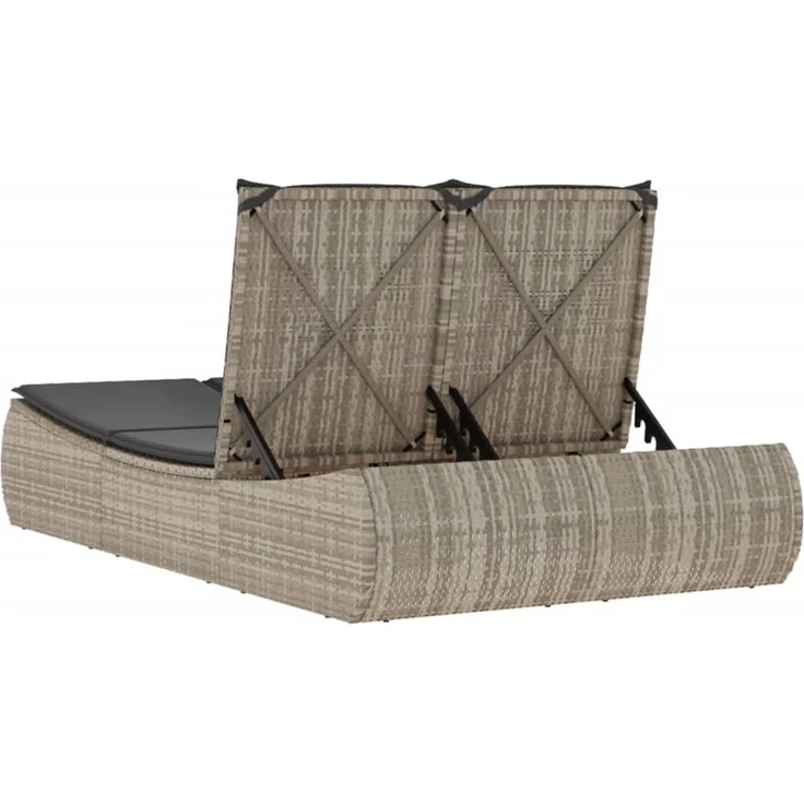 vidaXL Doppel-Sonnenliege mit Kissen Hellgrau Poly Rattan 368095 – Bild 6