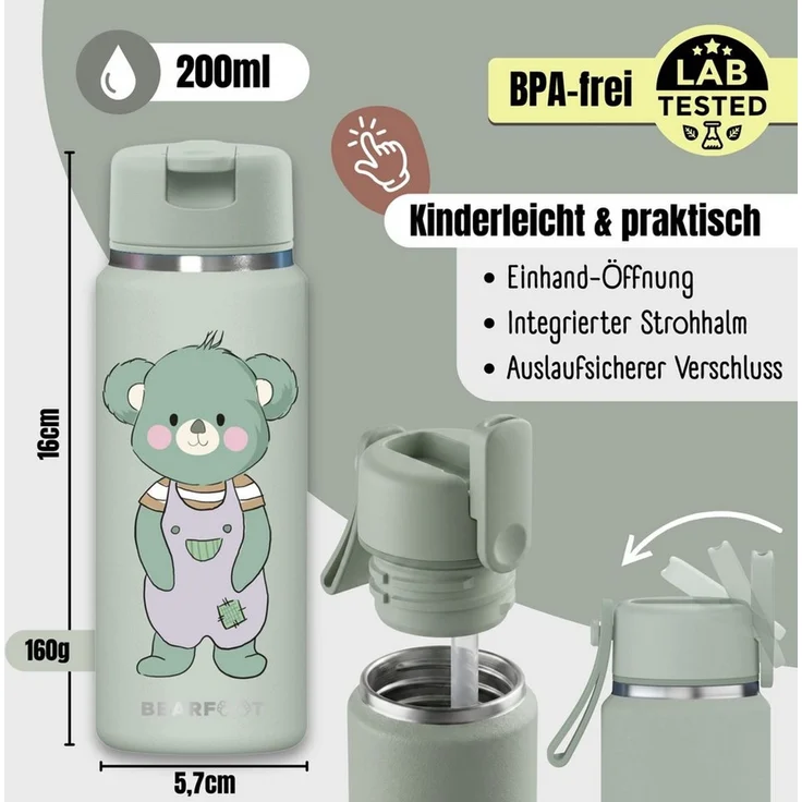 BEARFOOT Trinkflasche TINY Thermo Kinder Trinkflasche Edelstahl - Koala, Thermosflasche, auslaufsicher, Edelstahl, Kinderflasche, BPA-frei – Bild 4