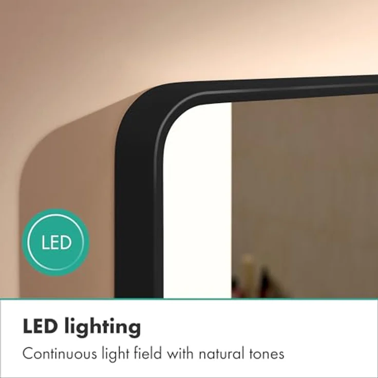 hansgrohe Xarita Lite Q - Badezimmerspiegel mit seitlicher LED-Beleuchtung, 600x700x30 mm, Lichtsteuerung über Wandschalter, Aluminiumrahmen, Mattschwarz, spritzwassergeschützt IP44 – Bild 3