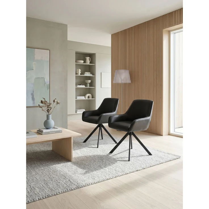 GOEURVANT 1178 Esszimmerstühle 4er-Set mit Armlehnen, 360° Drehbar, Kunstleder - Schwarz – Bild 2
