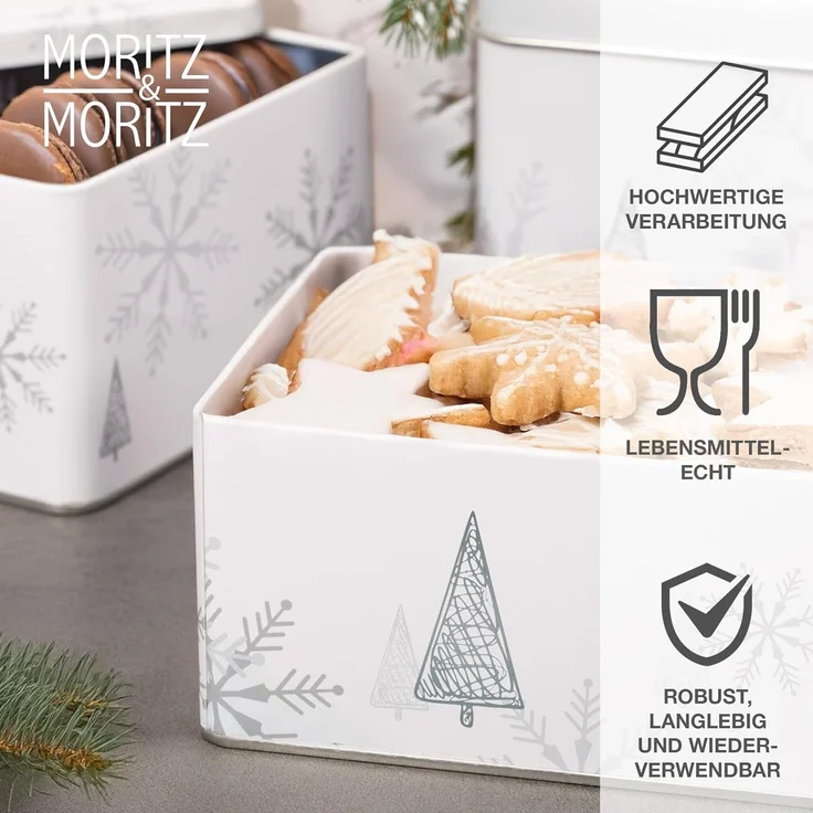 Moritz & Moritz Keksdose Weihnachten Keksdosen mit Deckel rechteckig 5tlg Set, Metall, (Set, 5-tlg, Set), Blechdose mit Deckel im festlichem Design – Bild 3