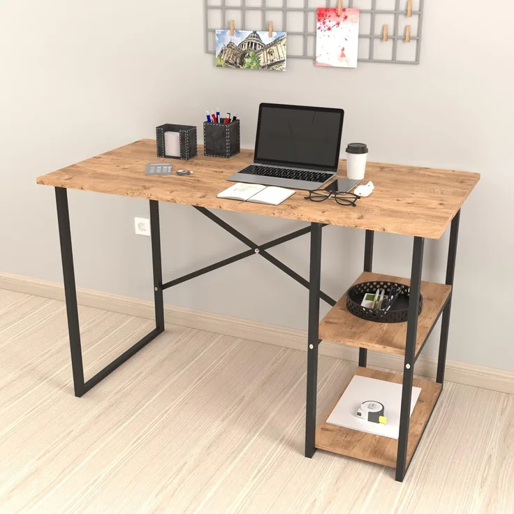 Schreibtisch Nittedal mit Regal 120x60x75cm Eichenoptik [en. casa]