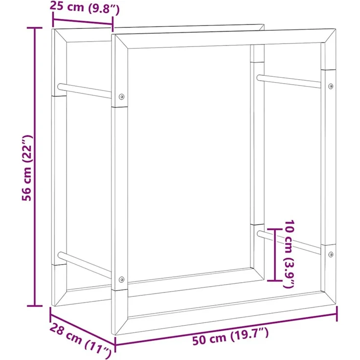 vidaXL Brennholzregal, Stahl schwarz matt, 56 x 28 x 50 cm – Bild 10