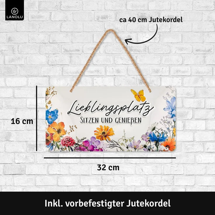 LANOLU Blechschild Lieblingsplatz genießen - 16x32cm – Metall – Weiß – 16102 – Bild 4