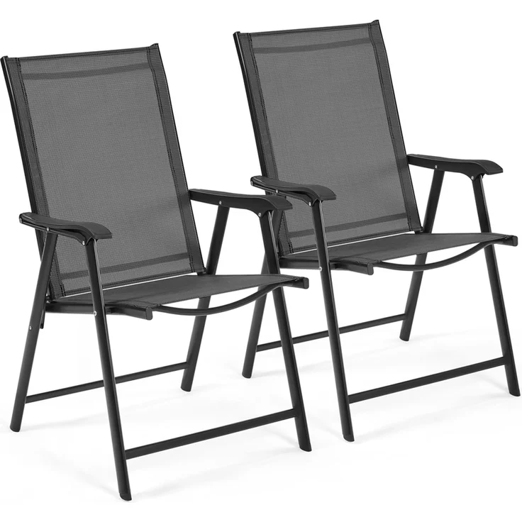 Yaheetech 2er Set Gartenstühle mit Armlehnen, klappbar, bis 150 kg, Metall Schwarz – Bild 1