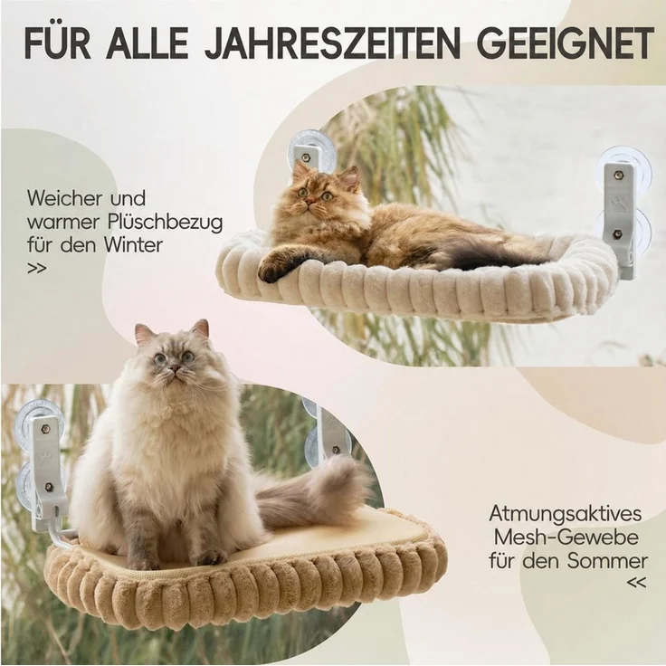 SURFOU Katzen-Hängematte, Fensterliege für Katzen, faltbar, 52 × 30 cm, Katzenhängematte Fenster mit Saugnäpfen und Plüschrand, für Katzen – Bild 4