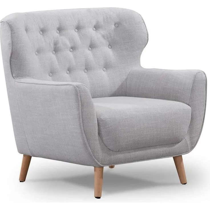 CAVADORE Sessel Abby / Klassischer Polstersessel mit Knopfheftung / 87 x 89 x 88 / Strukturstoff, hellgrau