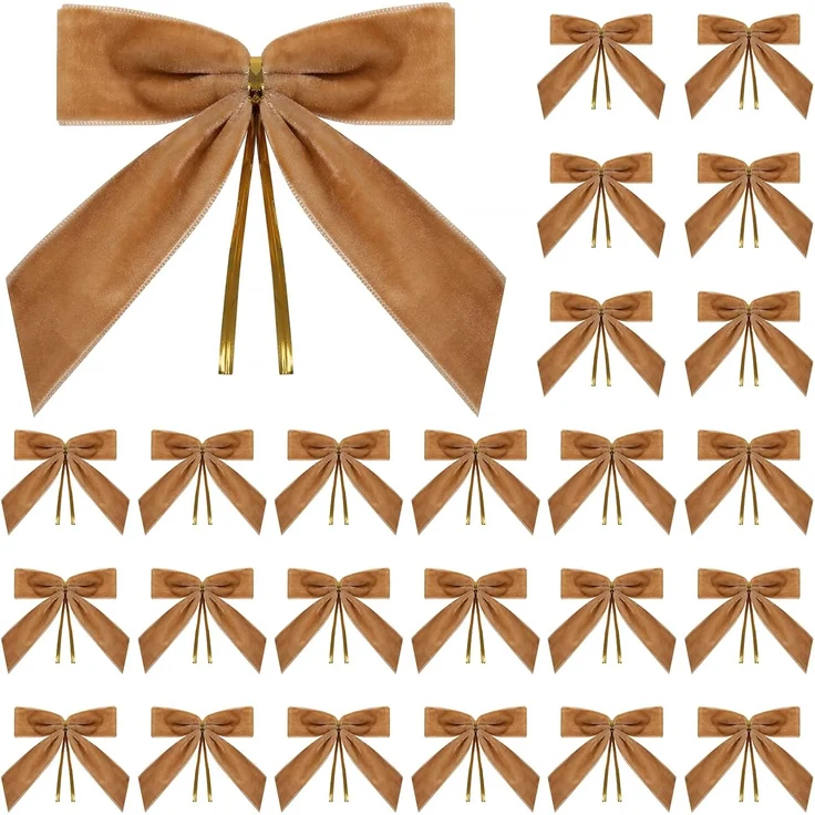 24 Stück – Samt-Schleifen für Weihnachtsbaum, Kranz & Geschenk, 8,9 cm (Braun) – Bild 1