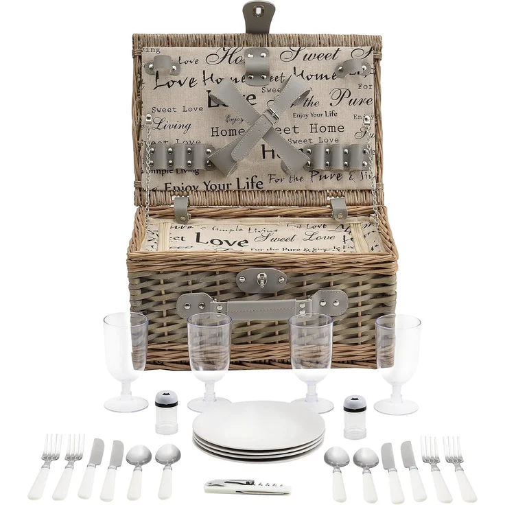 Picknickkorb mit Besteck-Set für 4 Personen Grau casa. pro – Bild 6