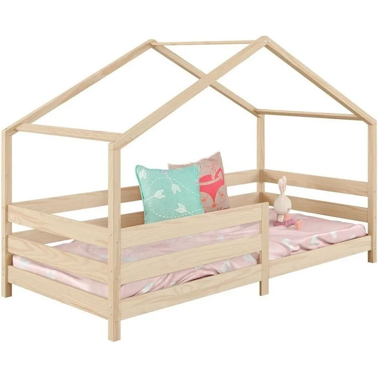 IDIMEX Kinderbett RENA, Hausbett Montessori Bett 90 x 200 Kinderbett Rausfallschutz Kiefer