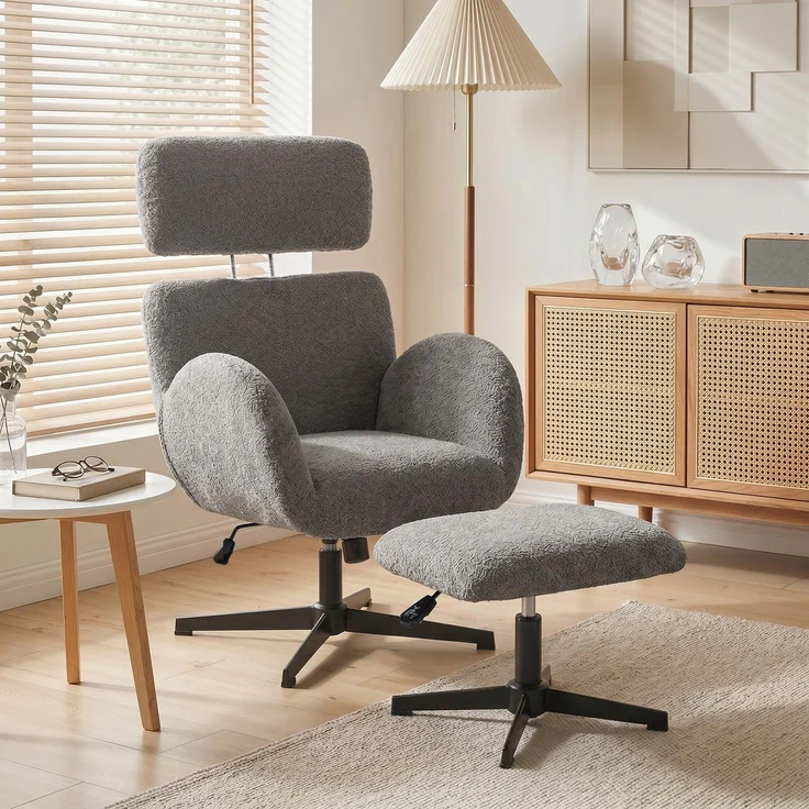 MELAYR, Drehbarer Sessel mit Fußhocker, 71 x 70 x 108 cm, Grau – Bild 3