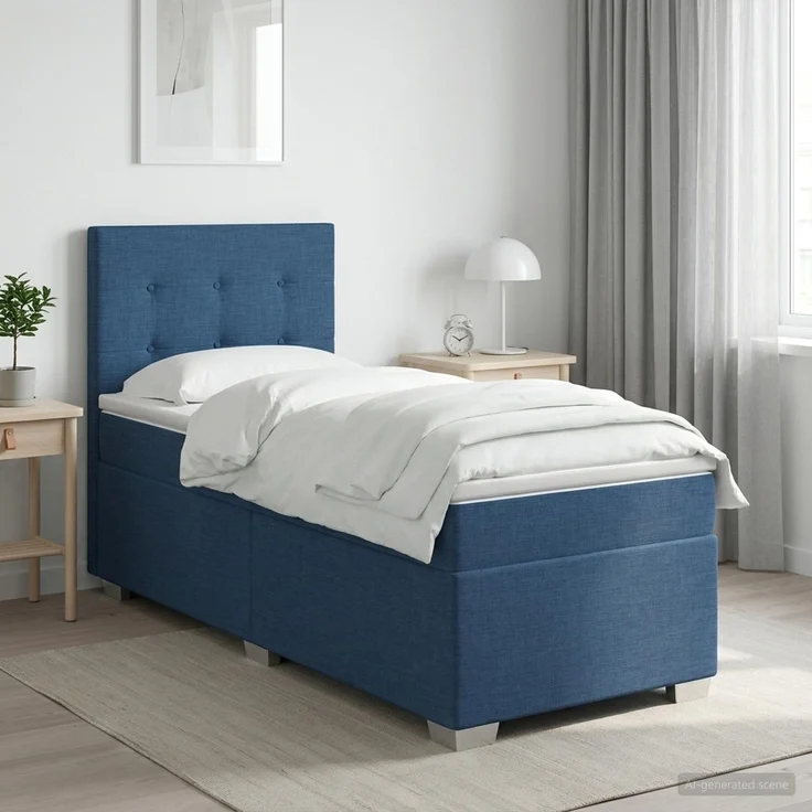 vidaXL Boxspringbett mit Matratze mit Kopfteil Blau 90 x 200 cm Stoff 3450396 – Bild 1