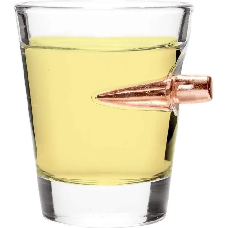 Schnapsglas mit einer echten Gewehr Kugel Kal. 308 Real Bullet Shot Glass. Ein echter ''Shot''
