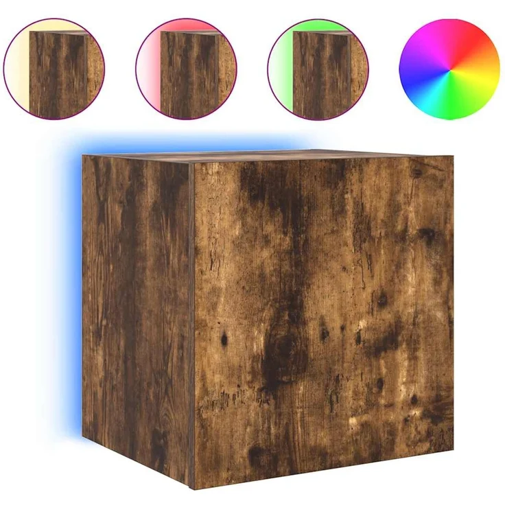 TV-Wandschrank, Fernsehschrank mit LED-Leuchten Räuchereiche 40,5x35x40 cm – Bild 2