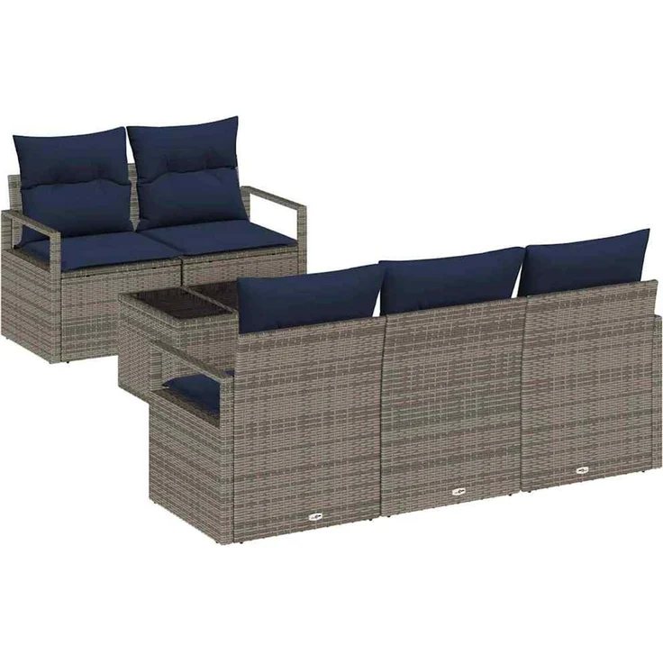 vidaXL Sofa Set 6 stk. 5-Sitzer Grau und Marineblau 3346265 – Bild 2