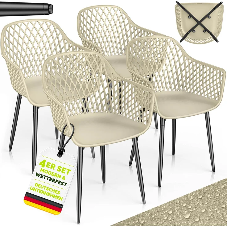 tillvex® Gartenstuhl 4er Set Wetterfest mit Armlehne | Outdoor Stühle bis 120kg belastbar | Gartenstühle UV-beständig | Terrassenstuhl Gartenmöbel Terrasse Balkon Outdoor Garten – Bild 6