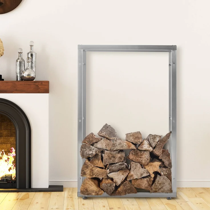 DELUKE® Kaminholzregal innen Metall SATLO - für Feuerholz Brennholzregal innen Kaminholzständer Kaminholzhalter Feuerholzregal InnenEdelstahl, 25x80x125cm – Bild 4