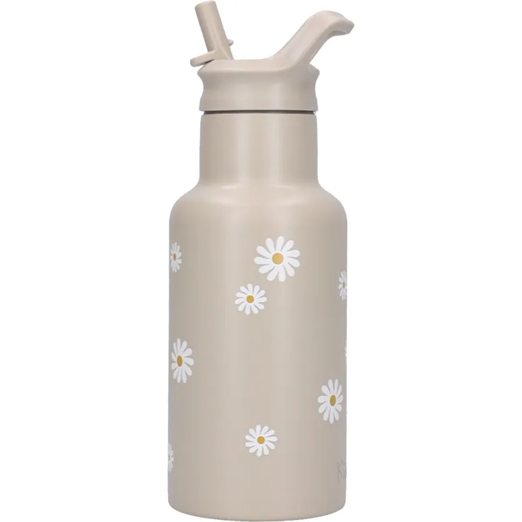 Kidzroom Nostalgia Trinkflasche Kinder 350 ml mit Strohhalm Blumen Motiv für Schule und Kita