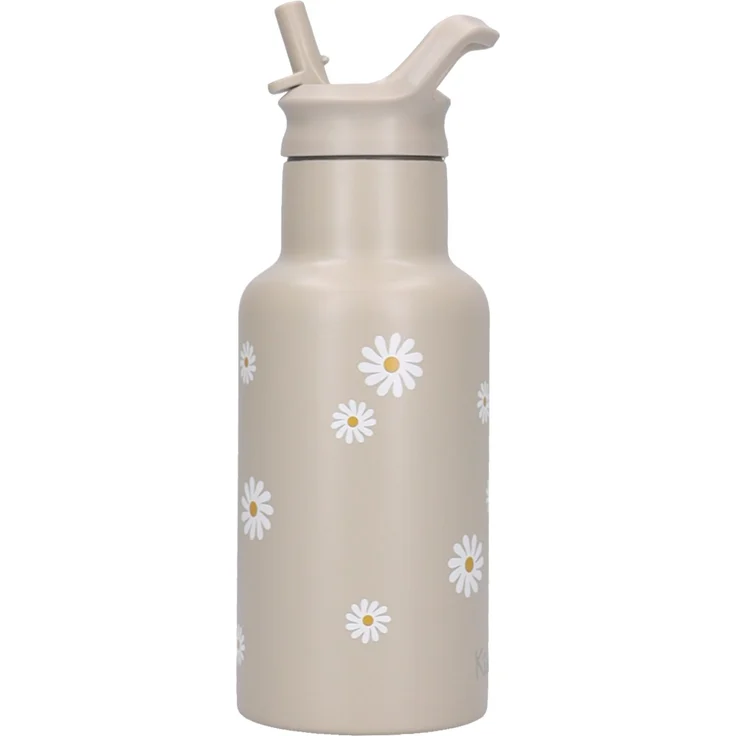 Kidzroom Nostalgia Trinkflasche Kinder 350 ml mit Strohhalm Blumen Motiv für Schule und Kita – Bild 1