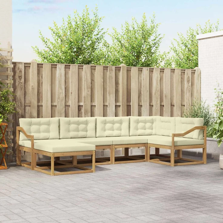 vidaXL Outdoor-Sofagarnitur 6 stk. 6-Sitzer Weiß und Creme Polyester 3386704 – Bild 1
