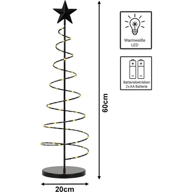 mucHome Künstlicher Weihnachtsbaum Spiral Weihnachtsbaum 60cm mit 40 warmweiße LED Metall – Bild 1