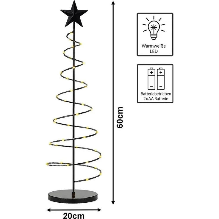 mucHome Künstlicher Weihnachtsbaum Spiral Weihnachtsbaum 60cm mit 40 warmweiße LED Metall