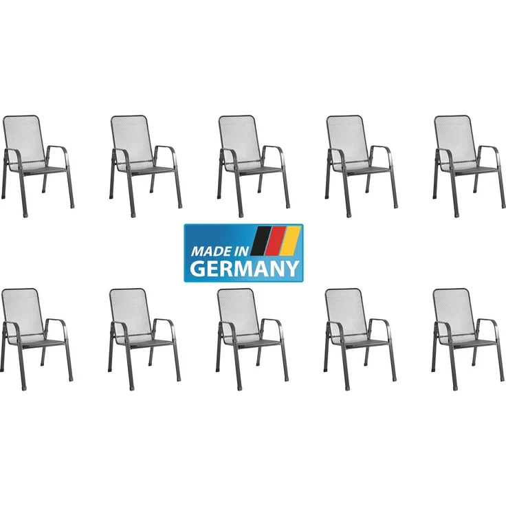 MFG 'Mec-Stor' Streckmetall-Stapelstuhl 10-er Set, Metall anthrazit, 96 x 73 x 57 cm – Bild 1