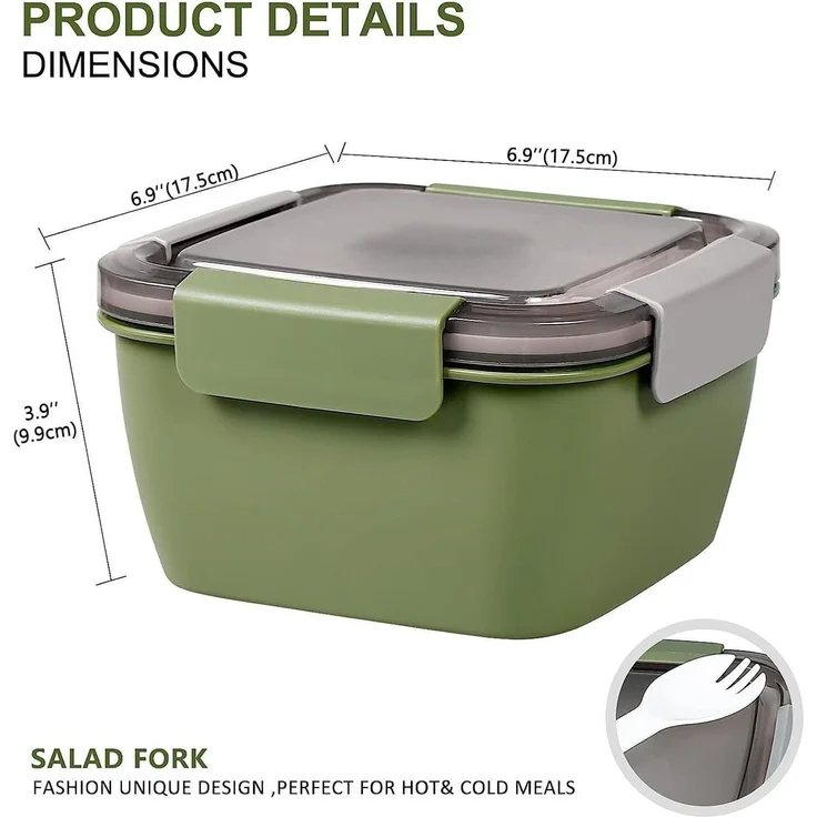 Lunchbox Auslaufsichere Bento 3 Fächer Salatbehälter 1500 ML Armeegrün – Bild 7