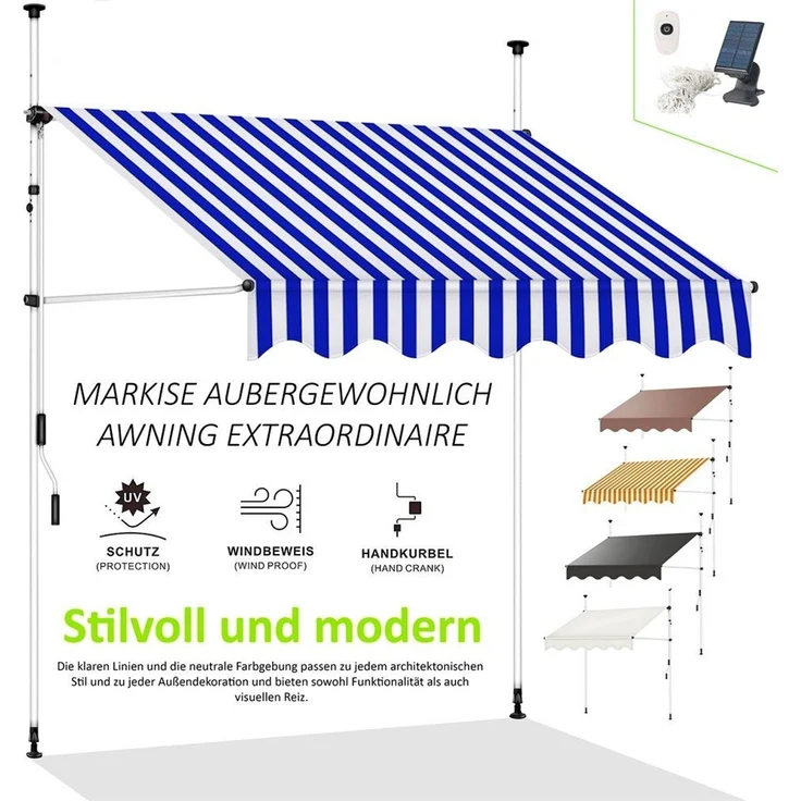 Balkonmarkise Klemmmarkise Markise 150-400cm LED Balkon Orange/Weiß 250x120cm – Bild 5