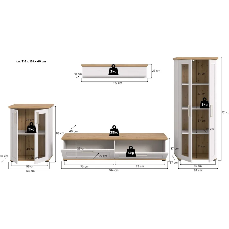 Wohnkombination (B/H/T: 316x161x40 cm) in Sibiu Lärche Nachbildung – Bild 4