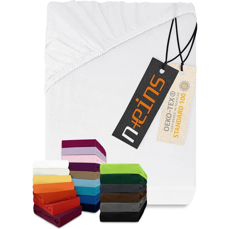 npluseins klassisches Jersey Spannbetttuch - vielen Farben + Größen - 100% Baumwolle 159. 192, 200x220 cm, weiß