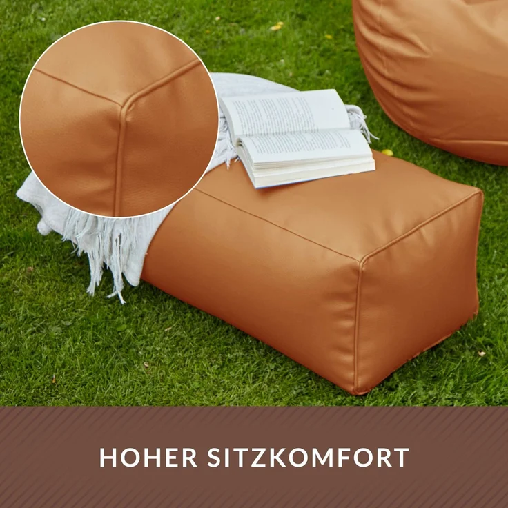 Green Bean® Sitzhocker aus Kunstleder - Pouf mit EPS Perlen Füllung - 70 x 33 x 28cm - perfekte Ergänzung zum Sitzsack - Cognac – Bild 5