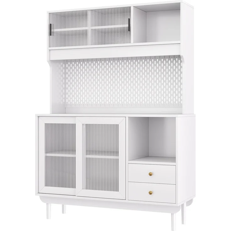 ZUBALIYA Hängeschrank (117 x 30 x 170 cm), 2 Türen, Schiebetüren, Stauraum für Wohnbereich, Küche oder Bad entsprechend dem Aufstellort, Weiß – Bild 14