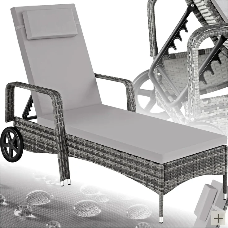 tectake Gartenliege Rattan Sonnenliege, 1, 1 St, 1tlg, widerstandsfähig – Bild 1