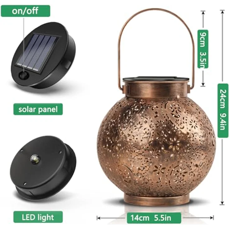 OUILA Solarlaterne für Außen, IP65 Wasserdicht Hängende LED Gartenlaterne, Vintage Outdoor Solarlampen für Terrasse, Veranda, Hof und Rasen – Bild 6