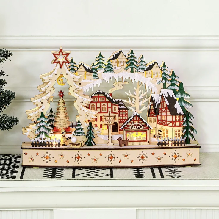 HOMCOM Weihnachtsdorf, Mehrschichtplatte, Naturholz, 45L x 12B x 30H cm – Bild 6