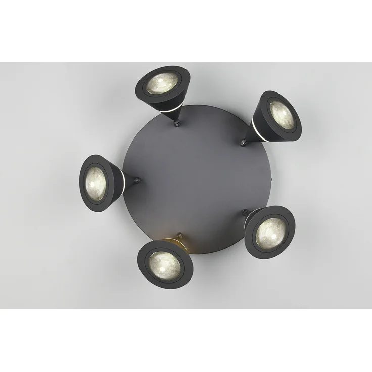 Moderner LED Deckenstrahler ROMEO mit 5 schwenkbaren Spots Schwarz Ø 30cm – Bild 6