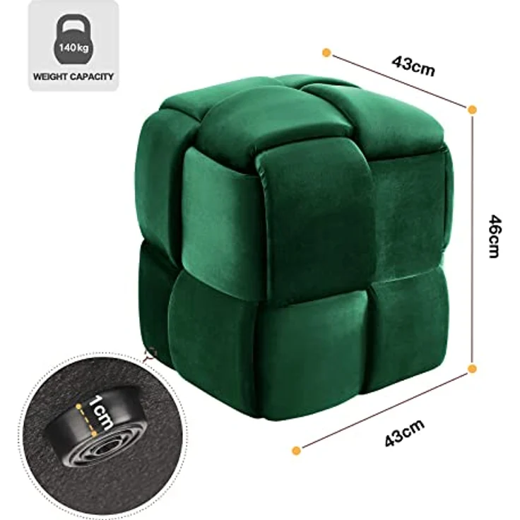 Vesgantti Sitzhocker, Ottomanischer Fußhoker aus Samt, Moderne Sitztruhe für Wohnzimmer, Schlafzimmer, Eingangsbereich, 43 x 43 x 46 cm, Max. Belastbarkeit 140 kg, KIVIK Serie – Bild 3