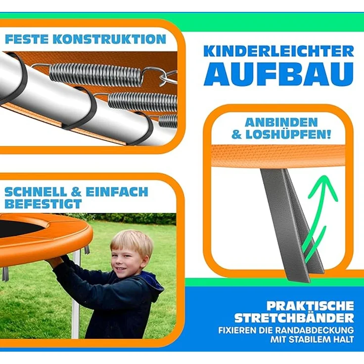 KESSER® Trampolin Randabdeckung, 100% UV-beständig, reißfest, Federabdeckung, Orange, ‎244 x 244 x 2 cm – Bild 2