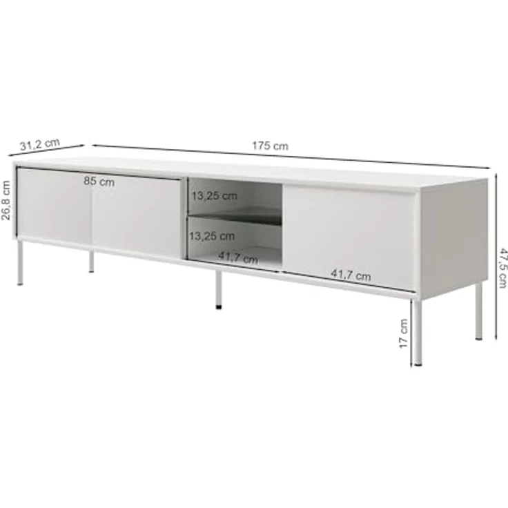 Selsey TV Lowboard 175 cm Rauchglasregal & LED Beleuchtung Modernes Design Matt Kaschmirgrau mit ABS-Kanten Push-to-Open Fronten Lowboard für Wohnzimmer Minimalistische Eleganz & Funktionalität – Bild 2